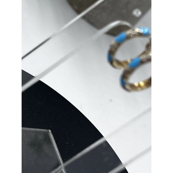 Blue Turquoise Pave Crystal CZ Gold Vermeil 925 Small Huggie Hoops‎ - Picture 11 of 15